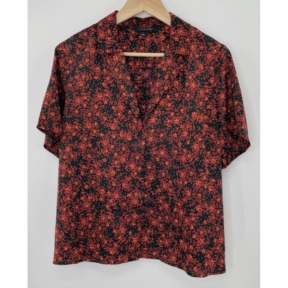 Halogen Women’s Black Floral‎ Satin Collared Button Up Blouse Size Small - Picture 1 of 9